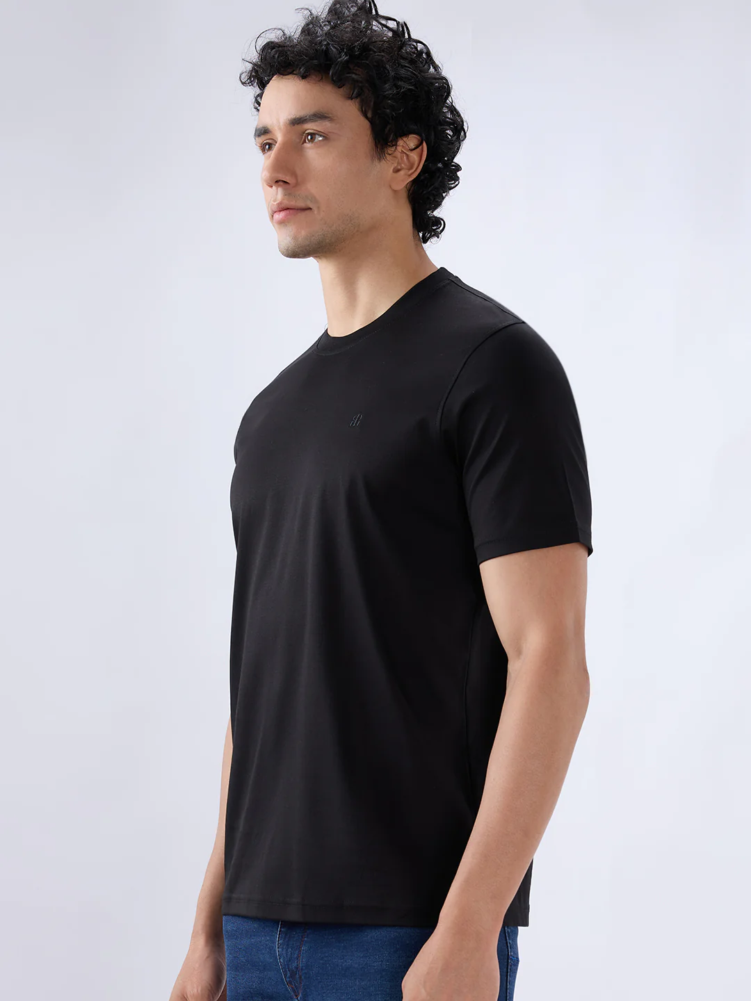 Raymond Men Black Regular Fit Solid Crew Neck Collar T-Shirt - Image 3