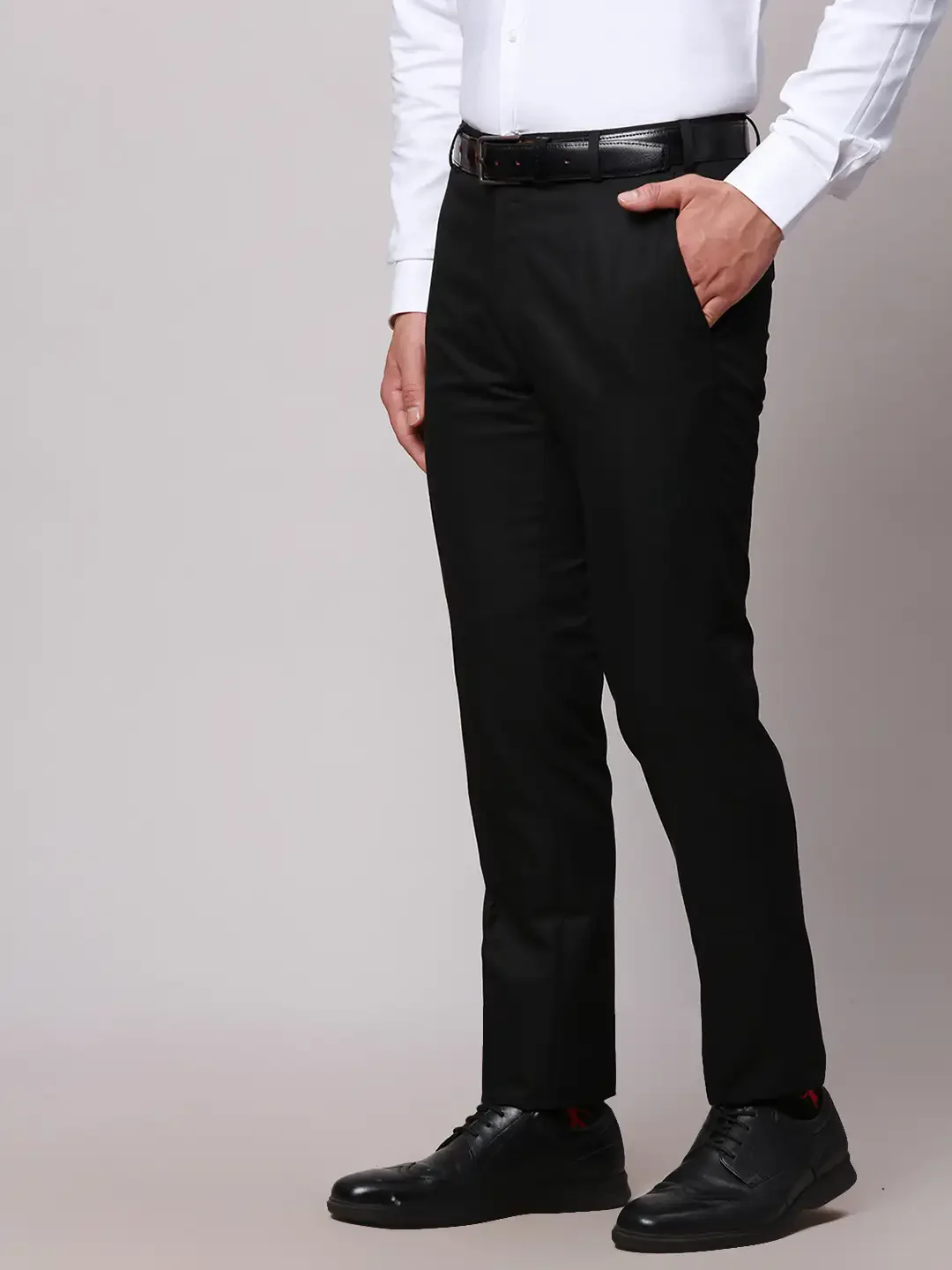 Raymond Men Black Slim Fit Checks Polyester Trousers - Image 3