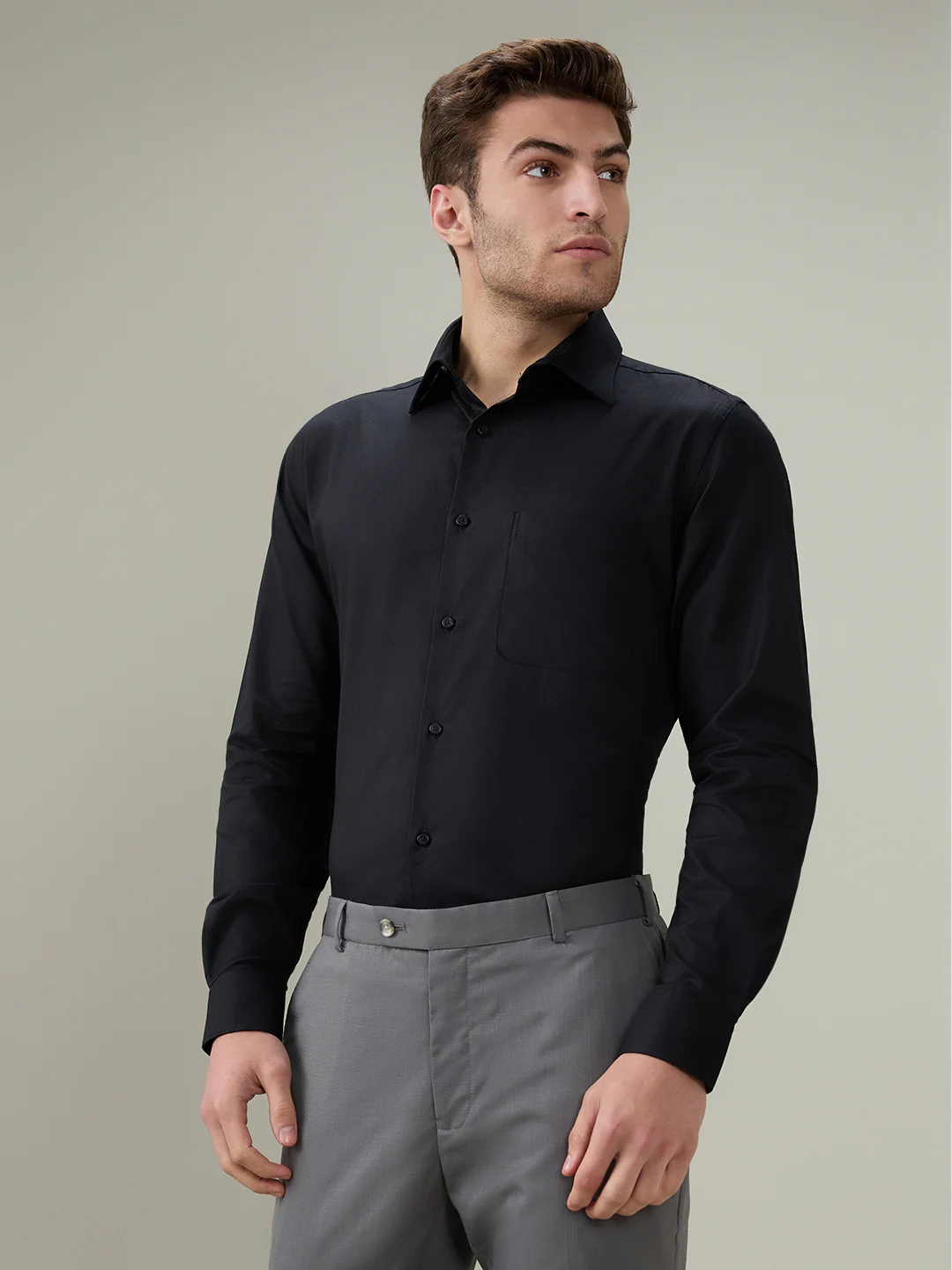 Raymond Men Black Solid Chambray Slim Fit Cotton Full Sleeve Formal Shirt - Image 2