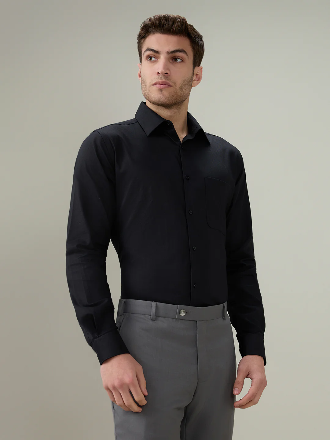 Raymond Men Black Solid Chambray Slim Fit Cotton Full Sleeve Formal Shirt - Image 3