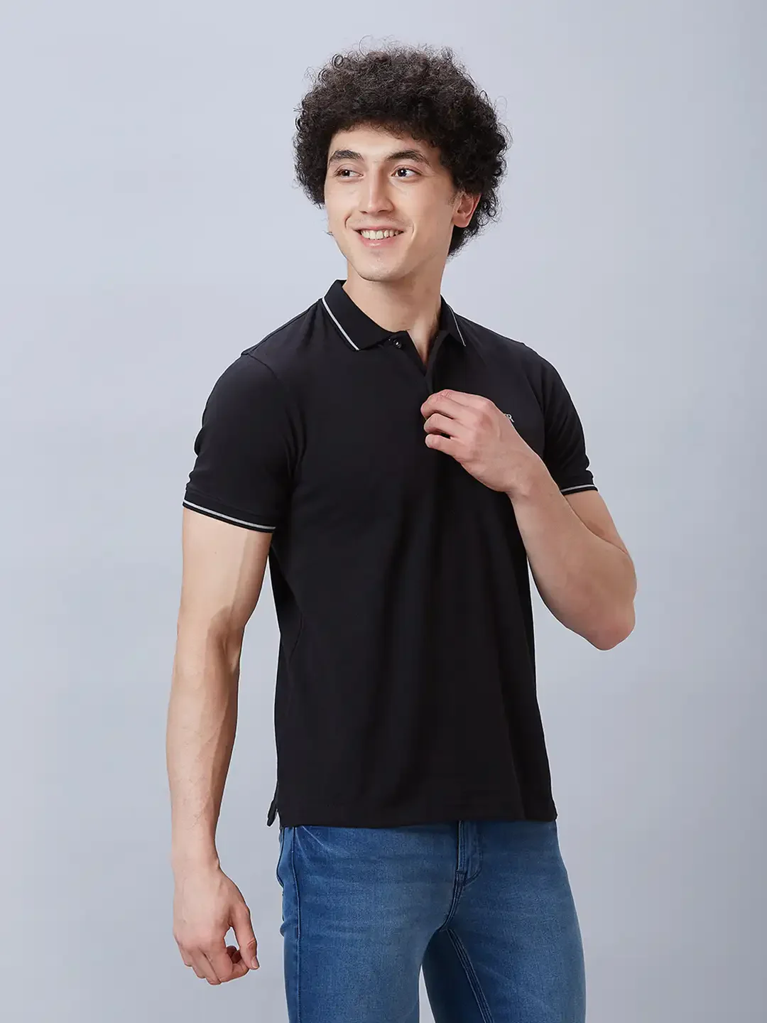 Raymond Men Black Solid Contemporary Fit Cotton T-Shirt - Image 2