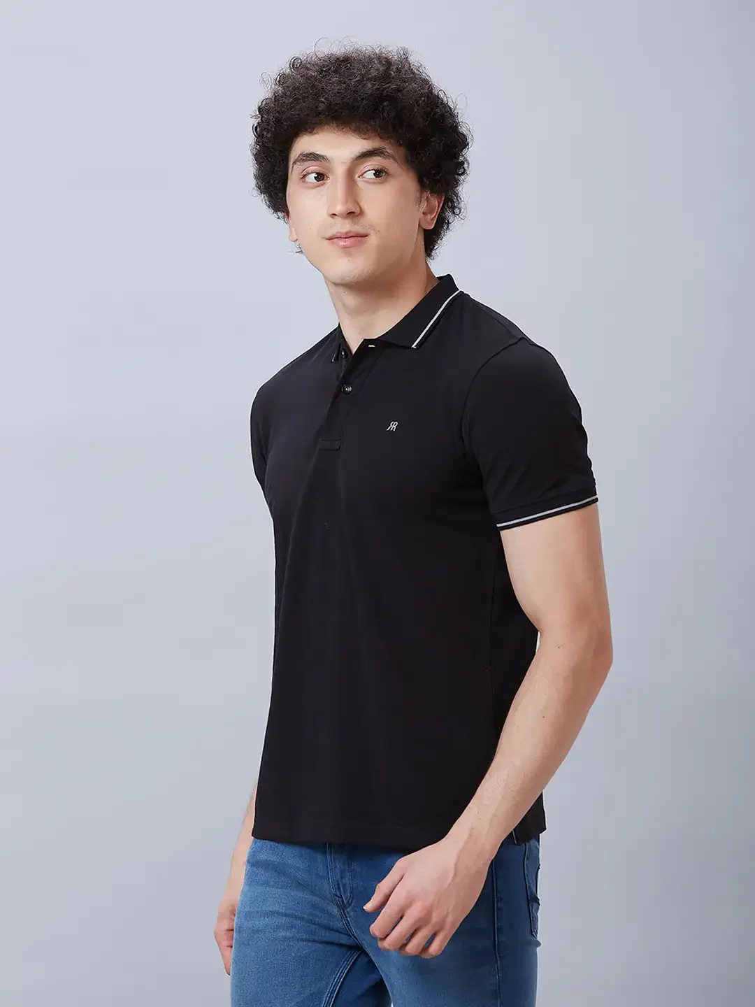 Raymond Men Black Solid Contemporary Fit Cotton T-Shirt - Image 3