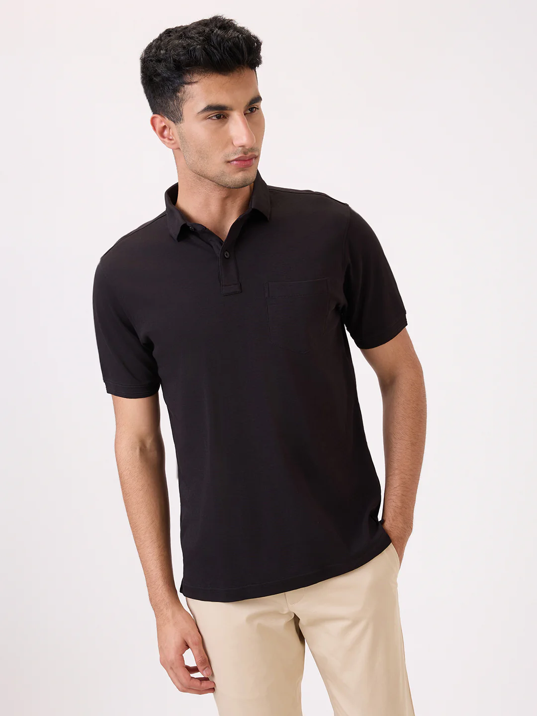 Raymond Men Black Solid Contemporary Fit Cotton T-Shirt - Image 2