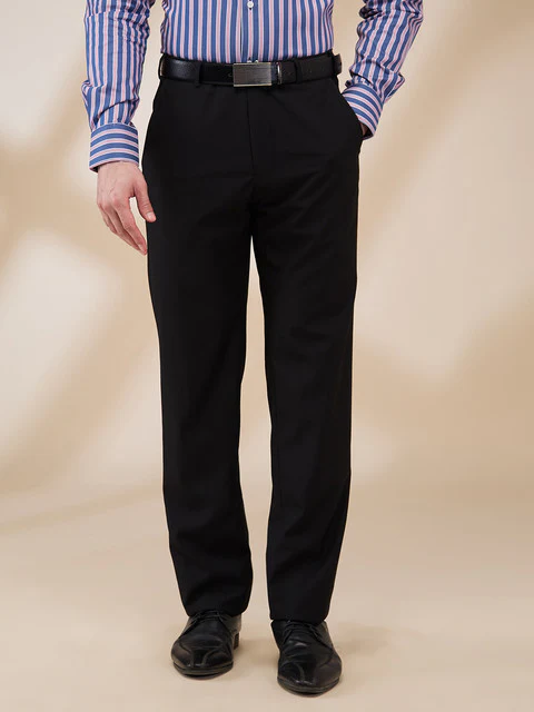 Raymond Men Black Solid Contemporary Fit Polyester Blend Trouser