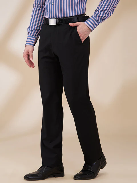 Raymond Men Black Solid Contemporary Fit Polyester Blend Trouser - Image 3