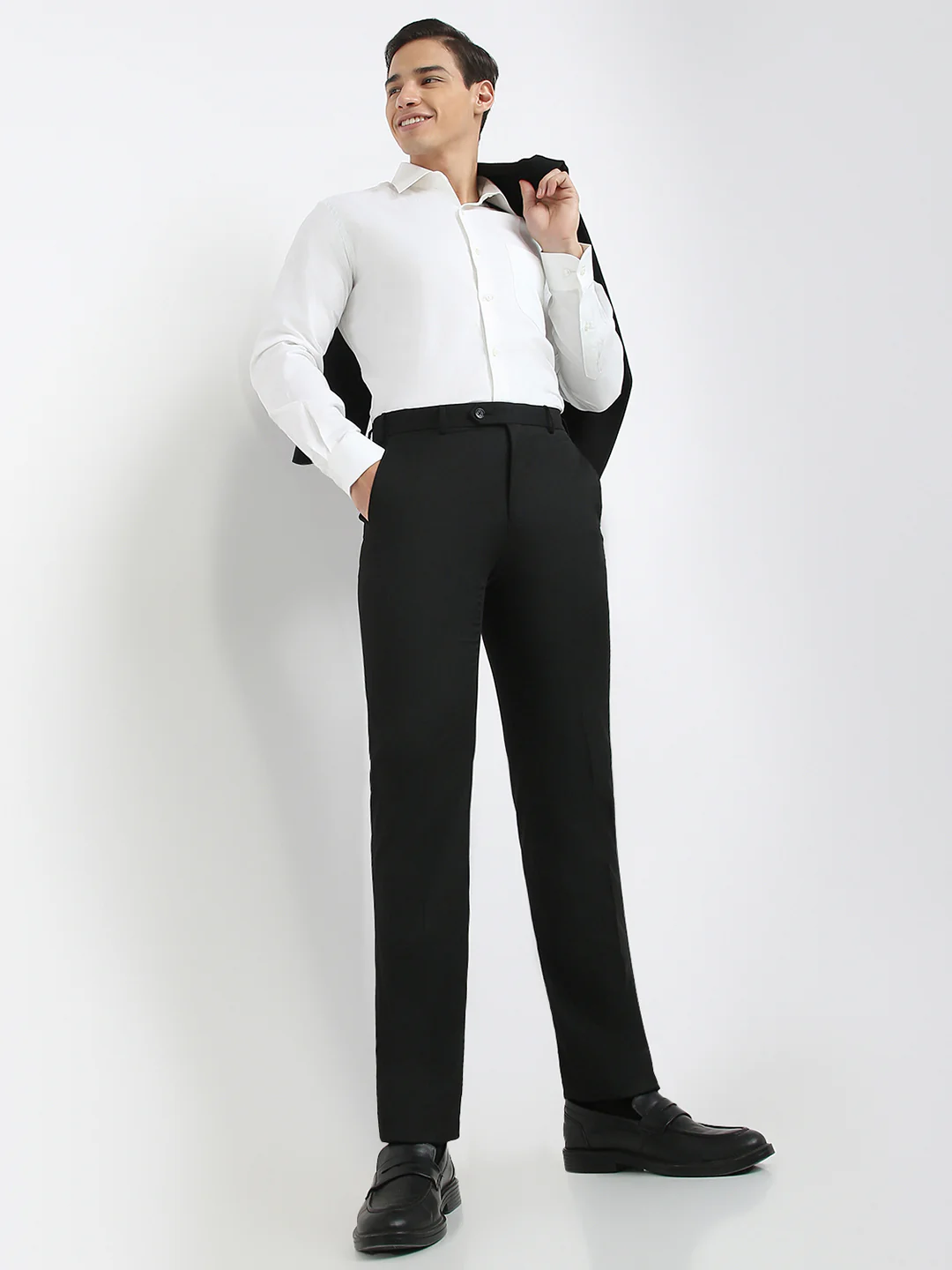 Raymond Men Black Solid Contemporary Fit Polyester Blend Trouser - Image 5