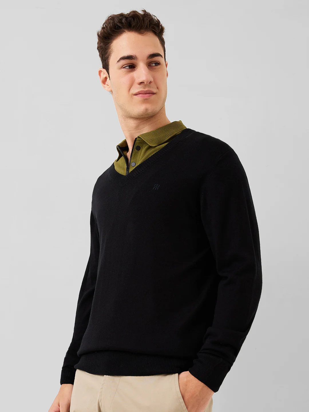 Raymond Men Black Solid Contemporary Fit Silk Blend Sweatshirt - Image 2