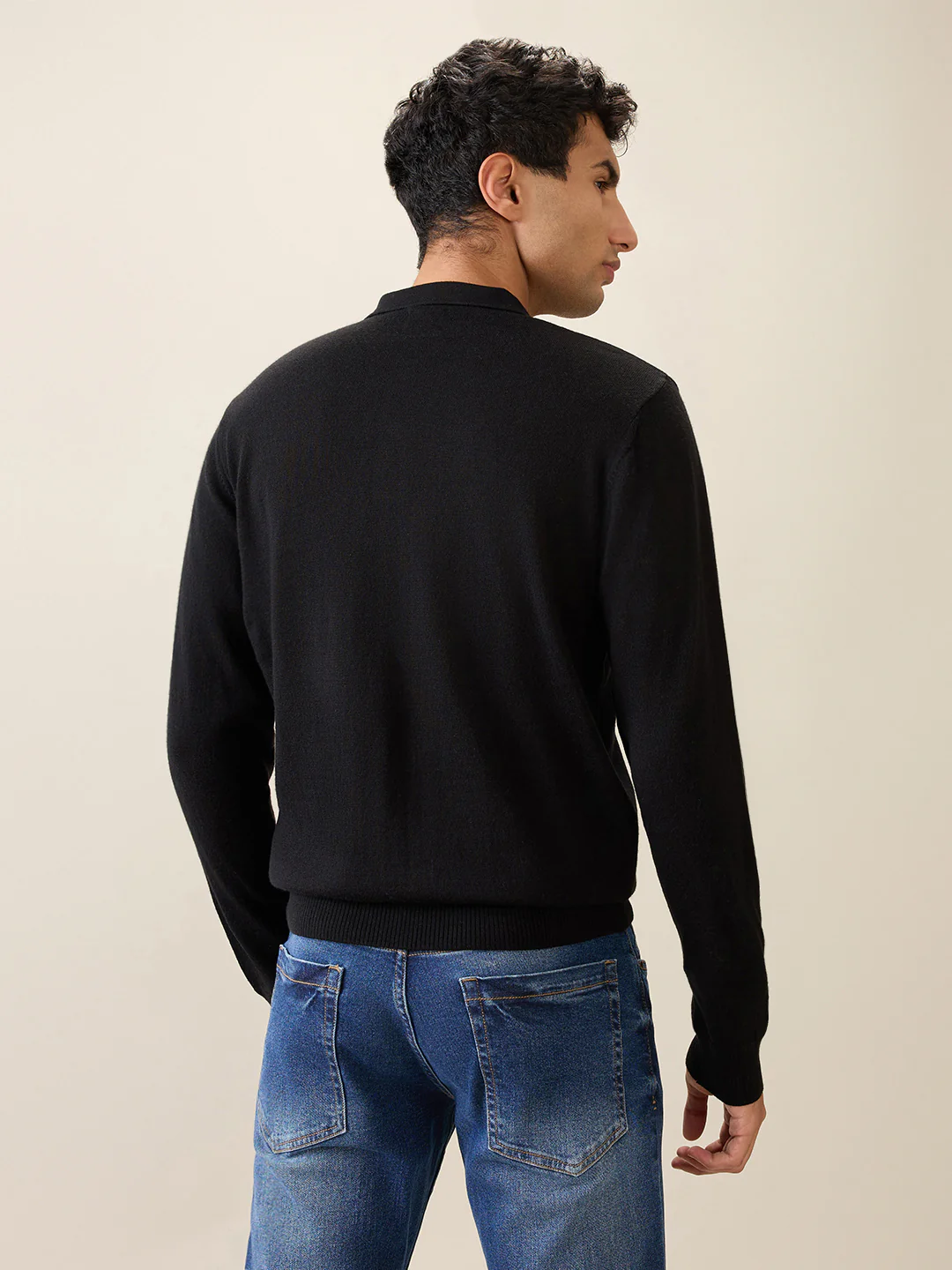 Raymond Men Black Solid Contemporary Fit Wool Blend Full Sleeve Polo Neck Collar Sweater - Image 4