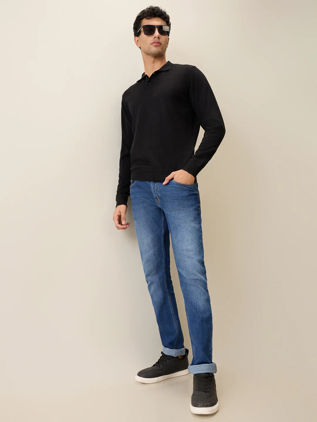 Raymond Men Black Solid Contemporary Fit Wool Blend Full Sleeve Polo Neck Collar Sweater - Image 6