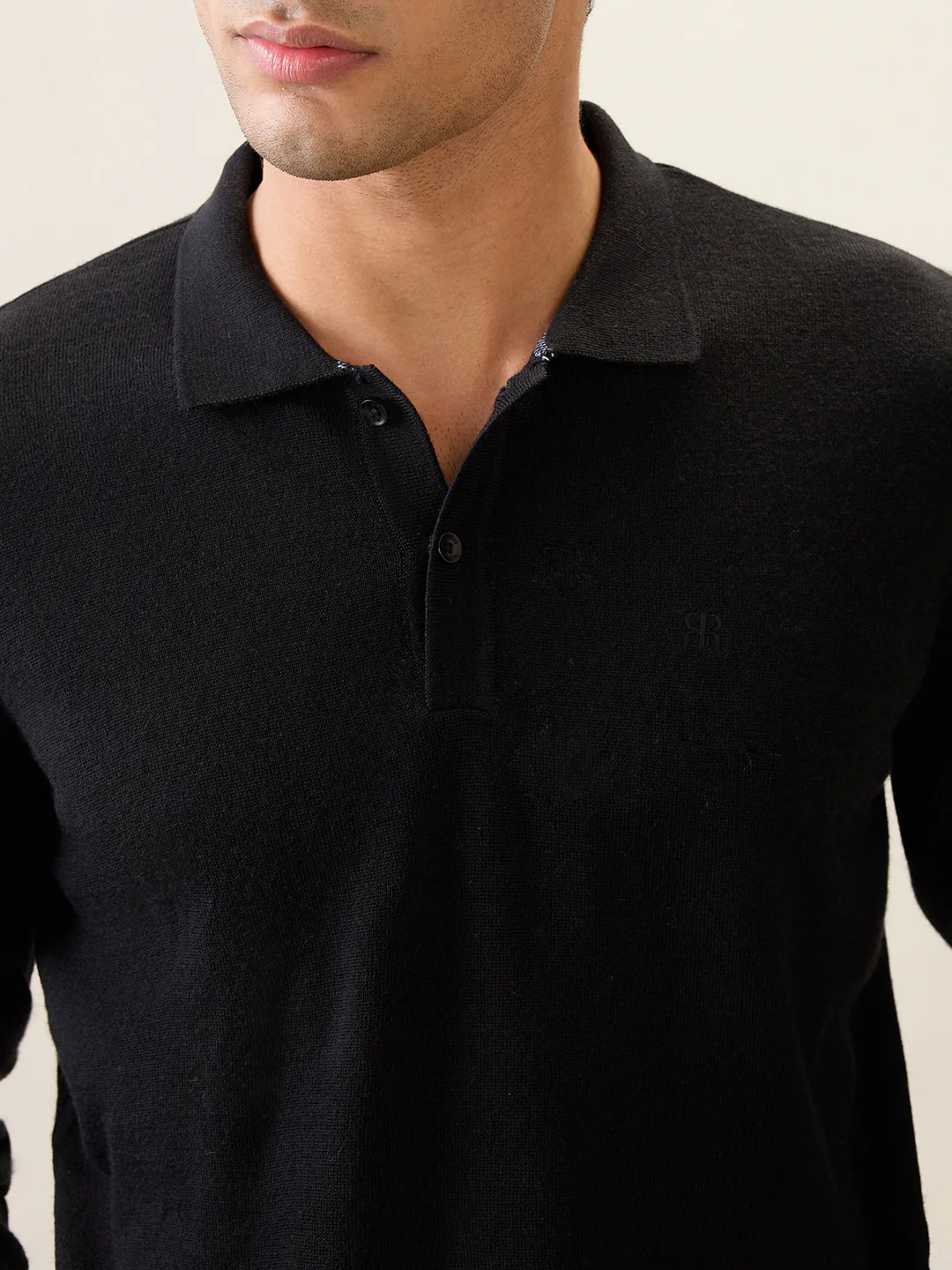 Raymond Men Black Solid Contemporary Fit Wool Blend Full Sleeve Polo Neck Collar Sweater - Image 7