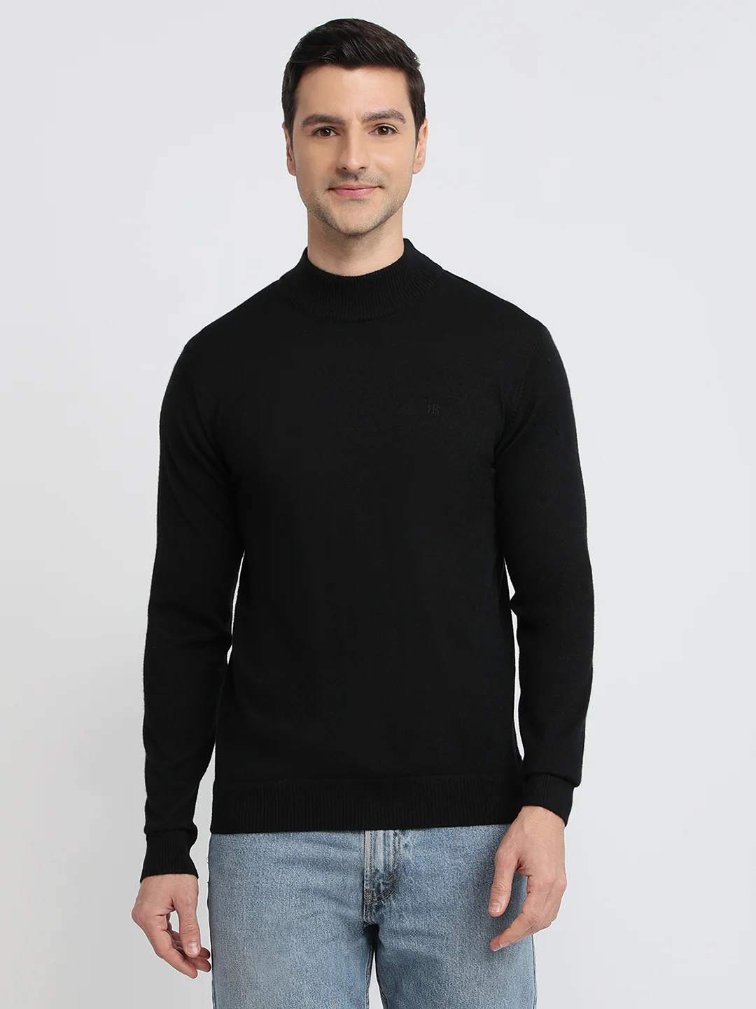 Raymond Men Black Solid Contemporary Fit Wool Blend Sweatshirt
