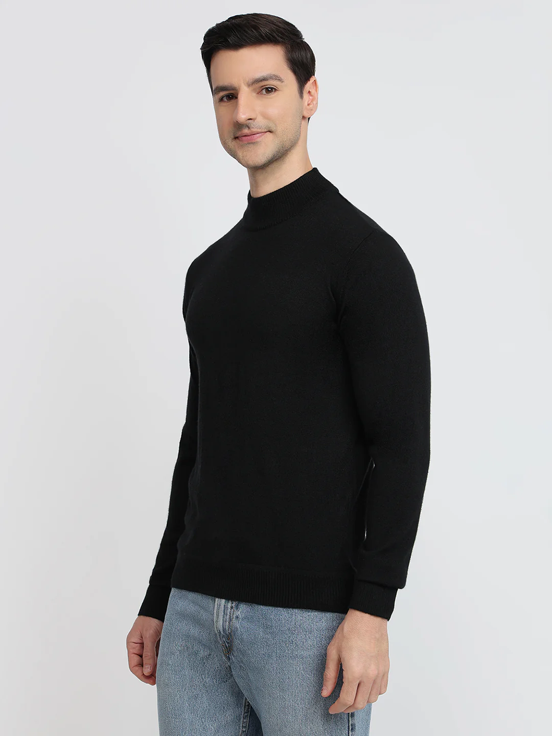 Raymond Men Black Solid Contemporary Fit Wool Blend Sweatshirt - Image 2