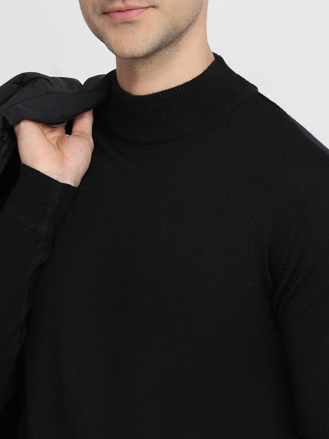 Raymond Men Black Solid Contemporary Fit Wool Blend Sweatshirt - Image 6