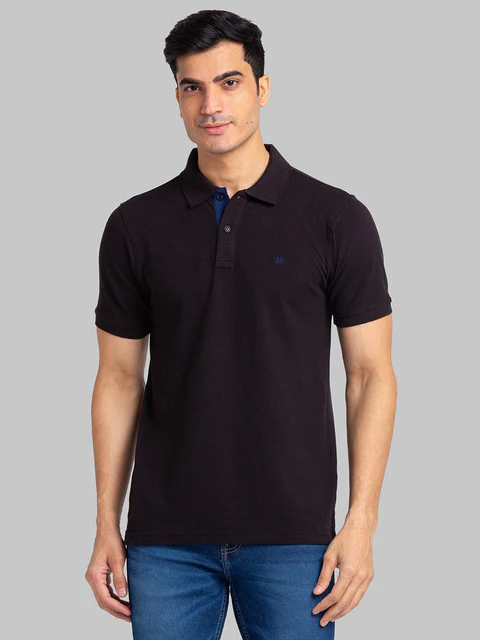 Raymond Men Black Solid Modern Fit Cotton T-Shirt
