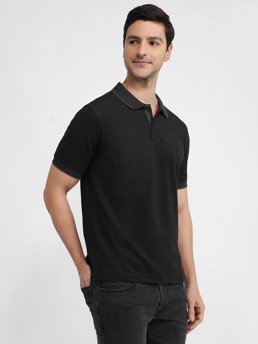 Raymond Men Black Solid Modern Fit Cotton T-Shirt - Image 3