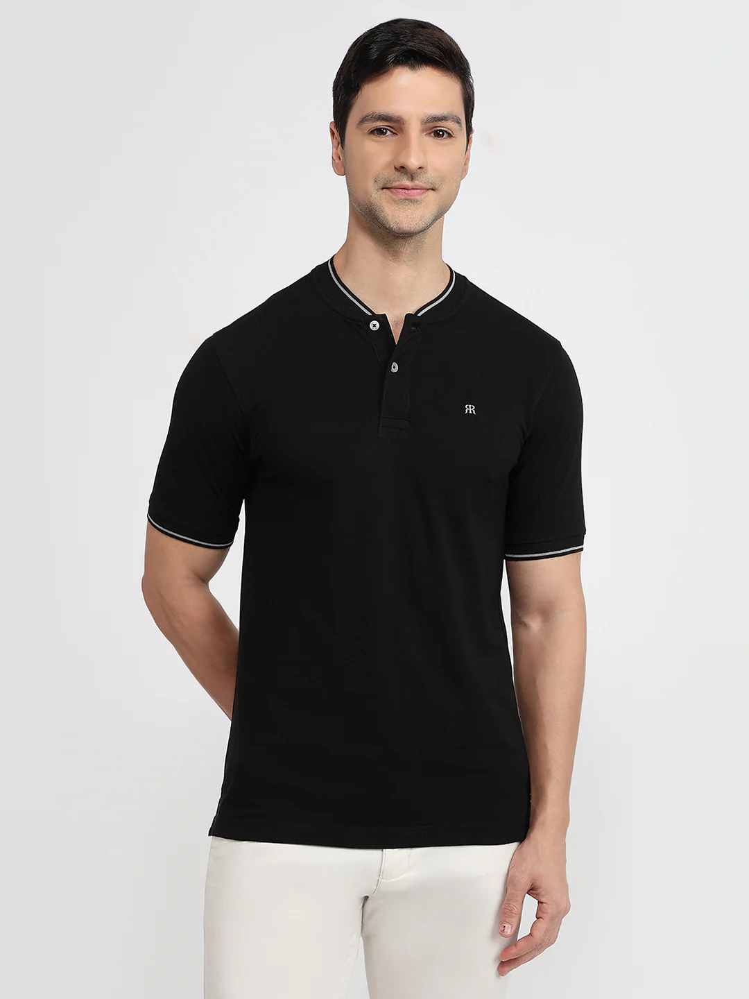 Raymond Men Black Solid Modern Fit Cotton T-Shirt