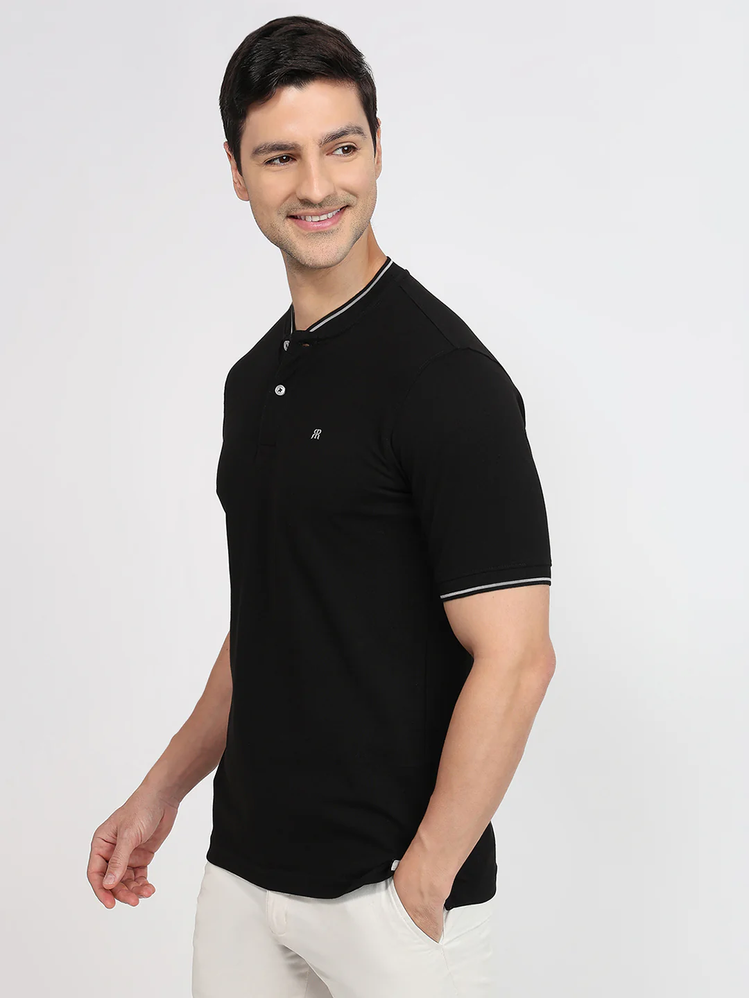 Raymond Men Black Solid Modern Fit Cotton T-Shirt - Image 2