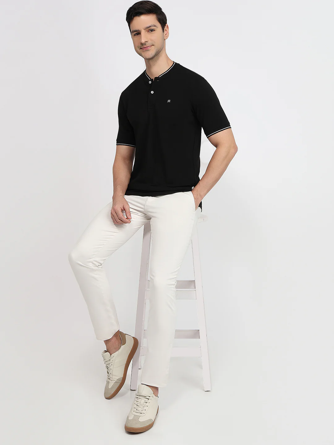 Raymond Men Black Solid Modern Fit Cotton T-Shirt - Image 5