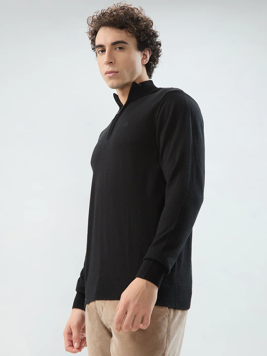Raymond Men Black Solid Regular Fit Acrylic Sweatshirt - Image 3