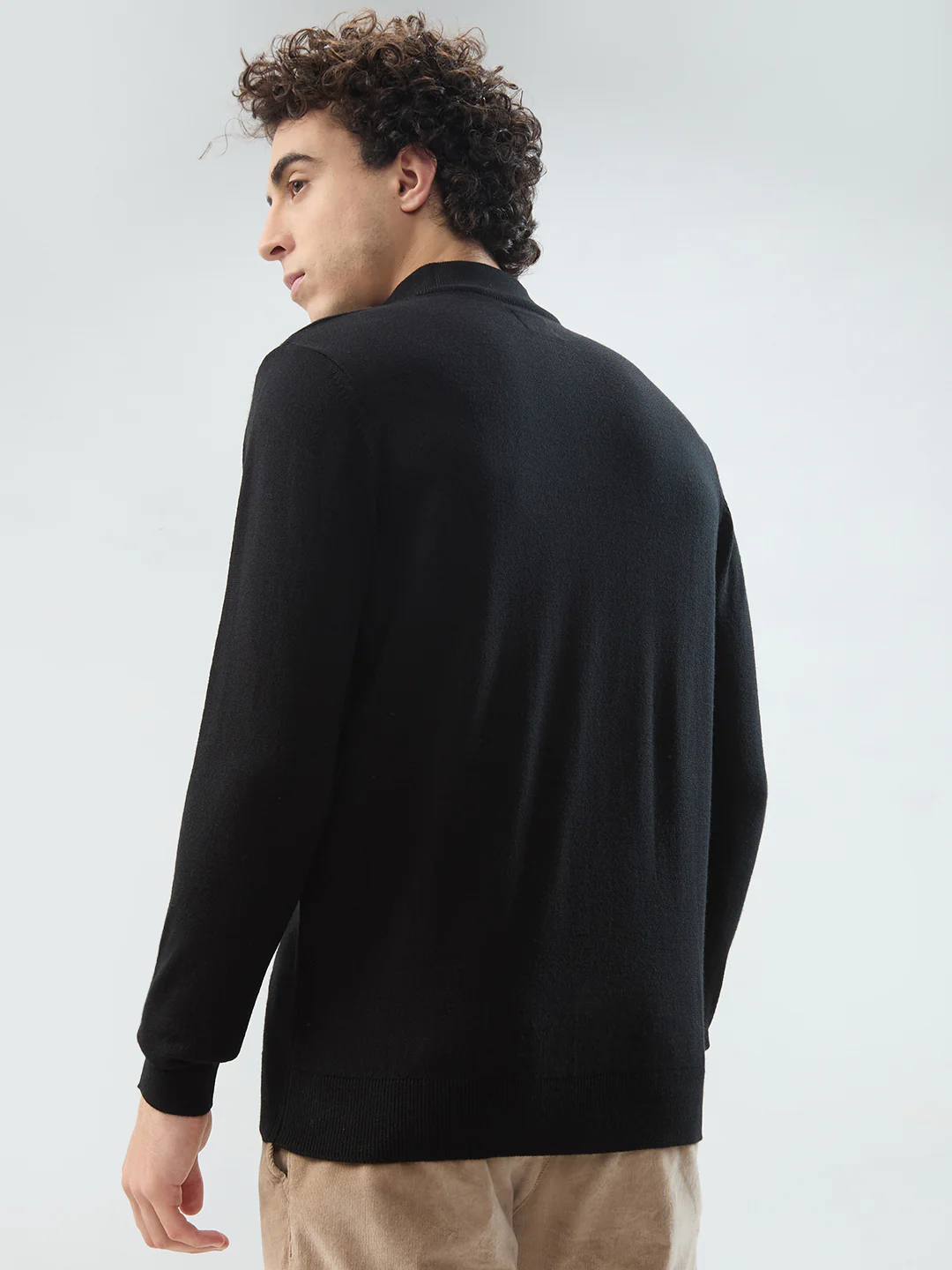 Raymond Men Black Solid Regular Fit Acrylic Sweatshirt - Image 4