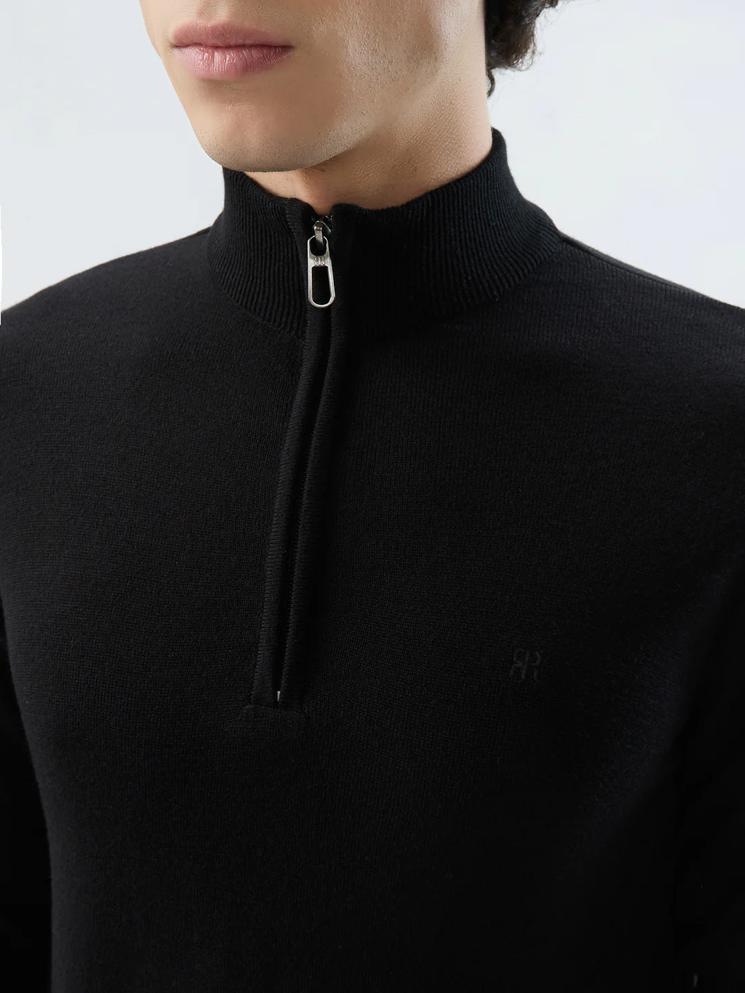 Raymond Men Black Solid Regular Fit Acrylic Sweatshirt - Image 6