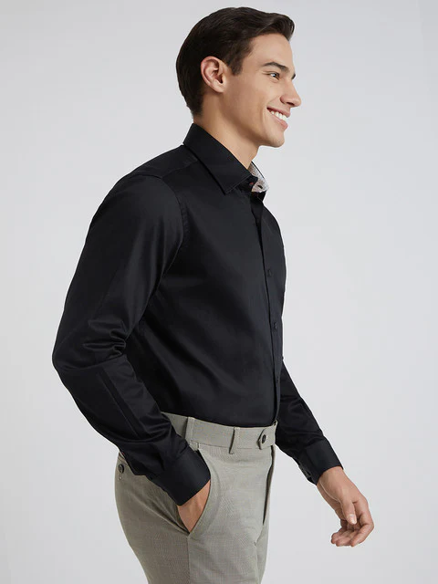 Raymond Men Black Solid Regular Fit Cotton Blend Shirt - Image 2