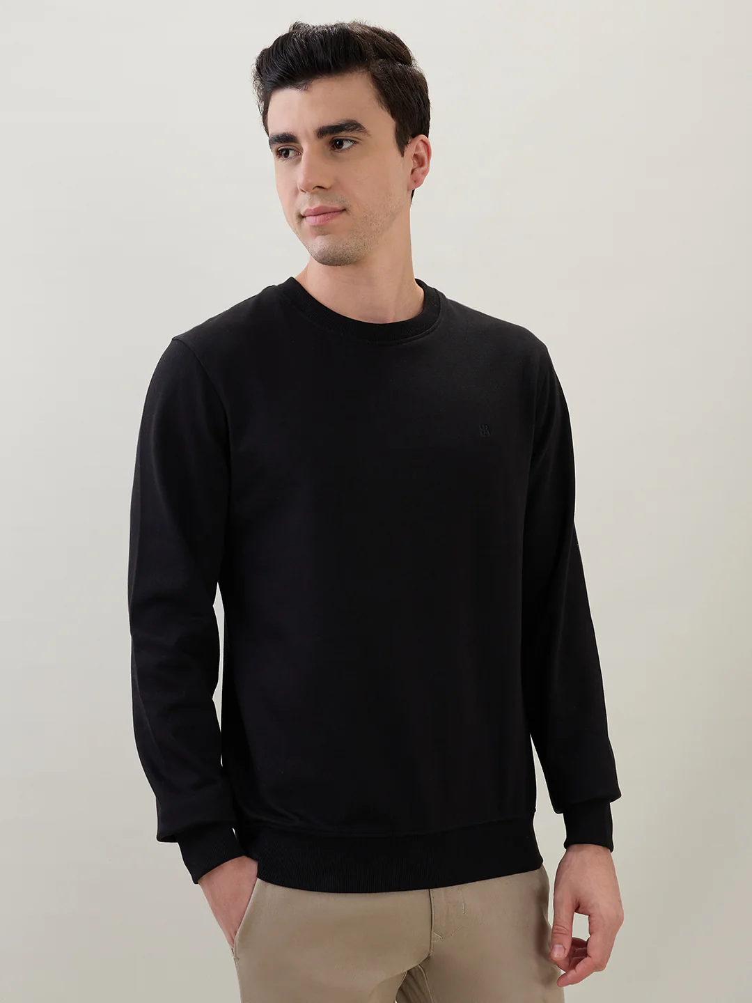 Raymond Men Black Solid Regular Fit Cotton Blend Sweatshirt - Image 2