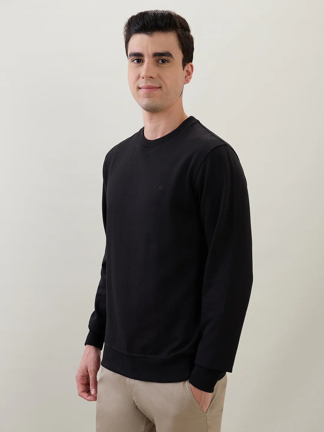 Raymond Men Black Solid Regular Fit Cotton Blend Sweatshirt - Image 3