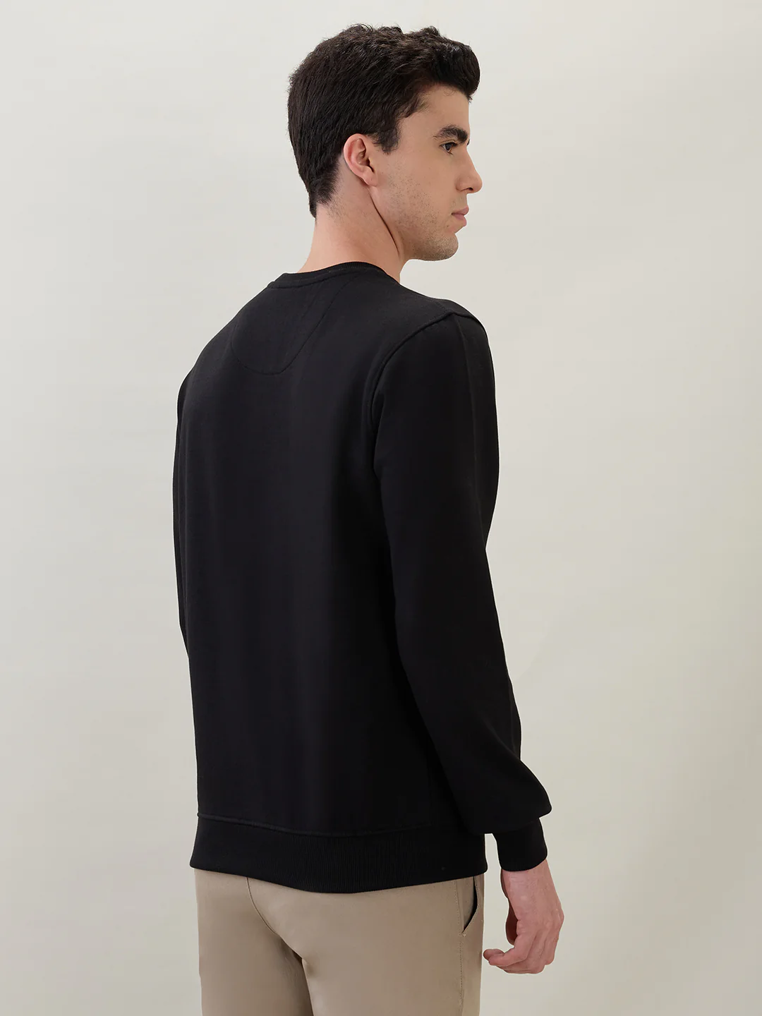 Raymond Men Black Solid Regular Fit Cotton Blend Sweatshirt - Image 4