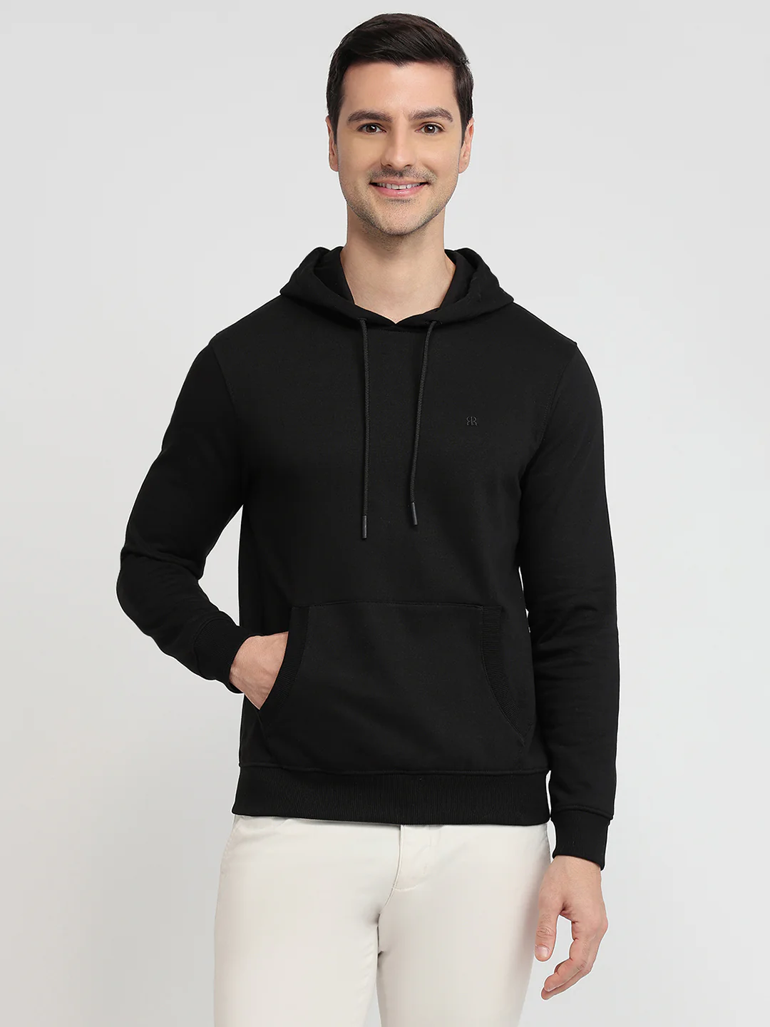 Raymond Men Black Solid Regular Fit Cotton Blend Sweatshirt
