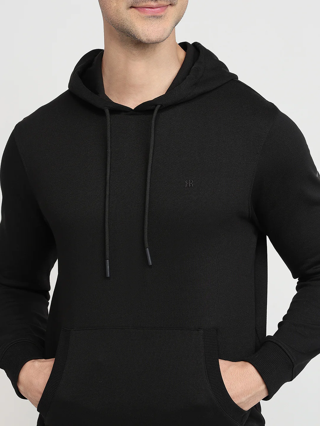 Raymond Men Black Solid Regular Fit Cotton Blend Sweatshirt - Image 6