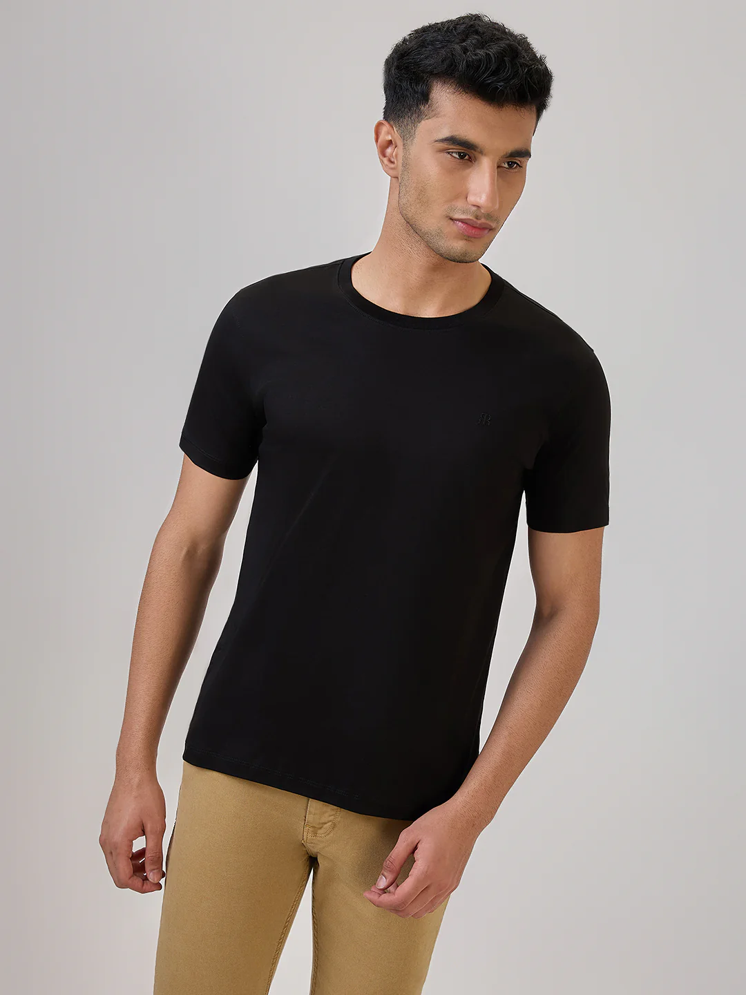 Raymond Men Black Solid Regular Fit Cotton T-Shirt