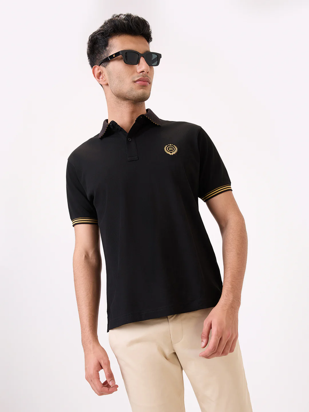 Raymond Men Black Solid Regular Fit Cotton T-Shirt