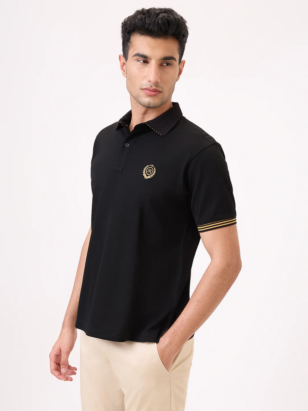Raymond Men Black Solid Regular Fit Cotton T-Shirt - Image 3