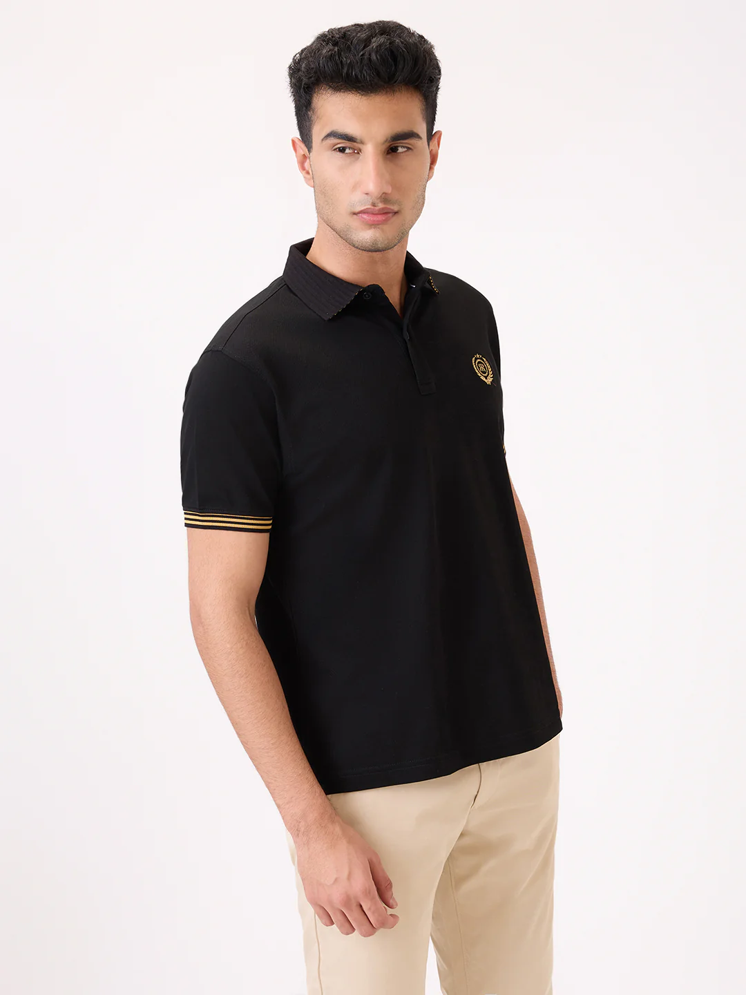 Raymond Men Black Solid Regular Fit Cotton T-Shirt - Image 4