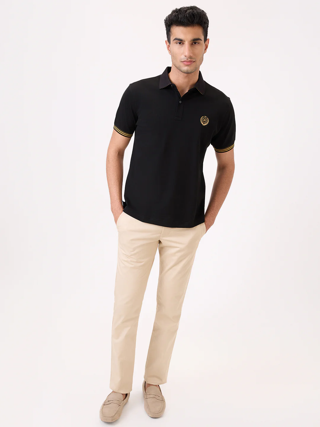 Raymond Men Black Solid Regular Fit Cotton T-Shirt - Image 6