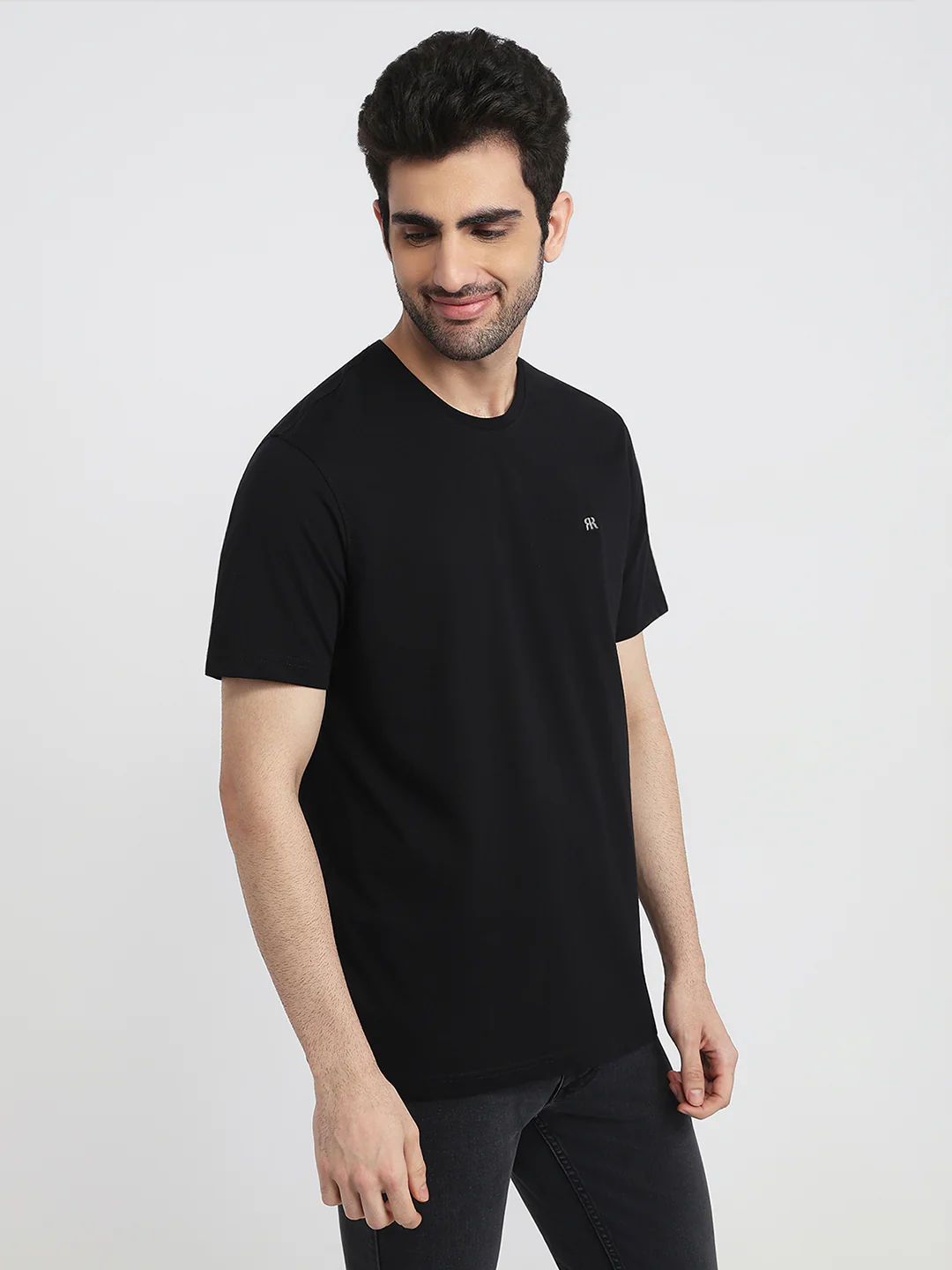 Raymond Men Black Solid Regular Fit Cotton T-Shirt - Image 3