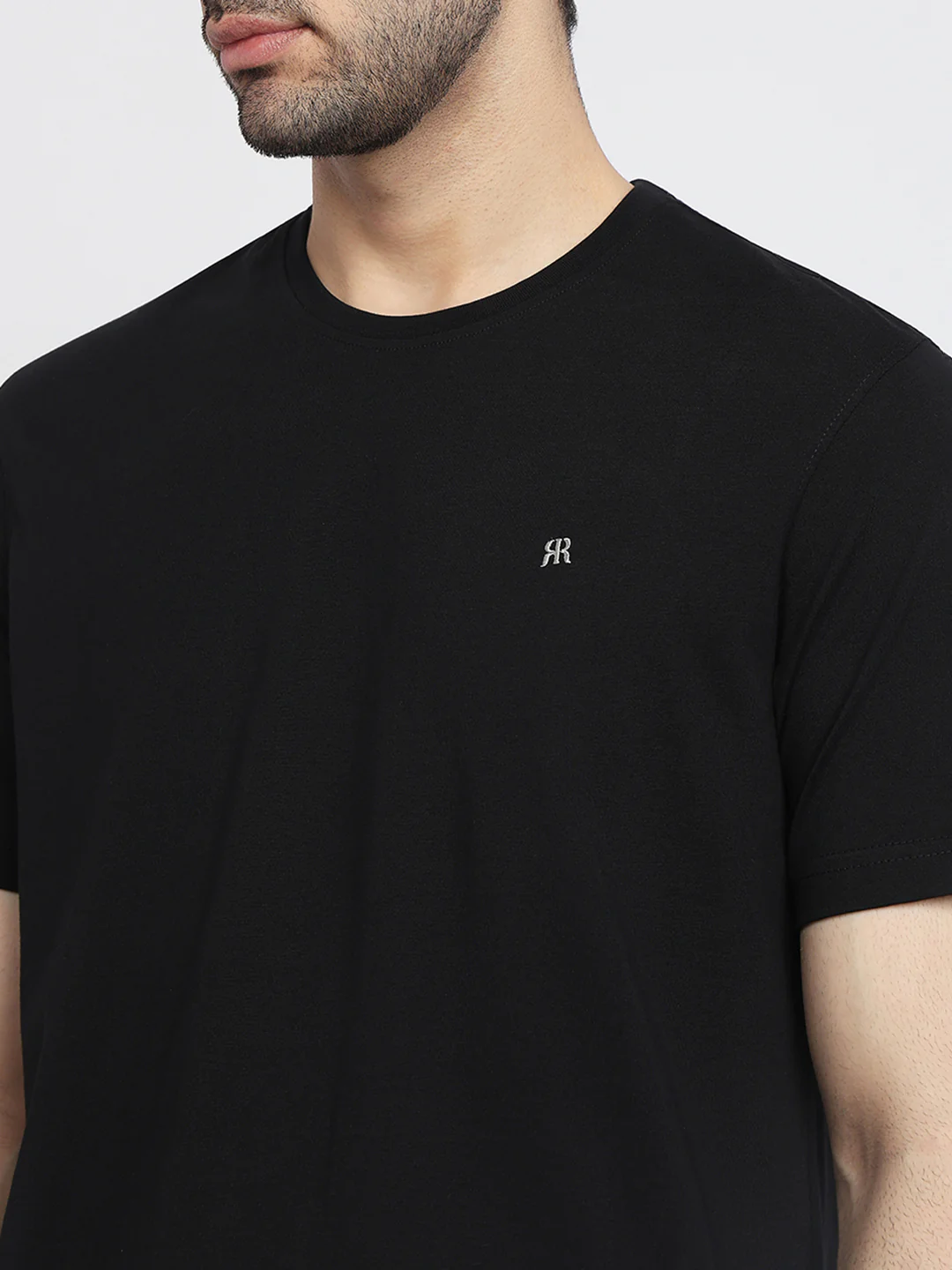 Raymond Men Black Solid Regular Fit Cotton T-Shirt - Image 7