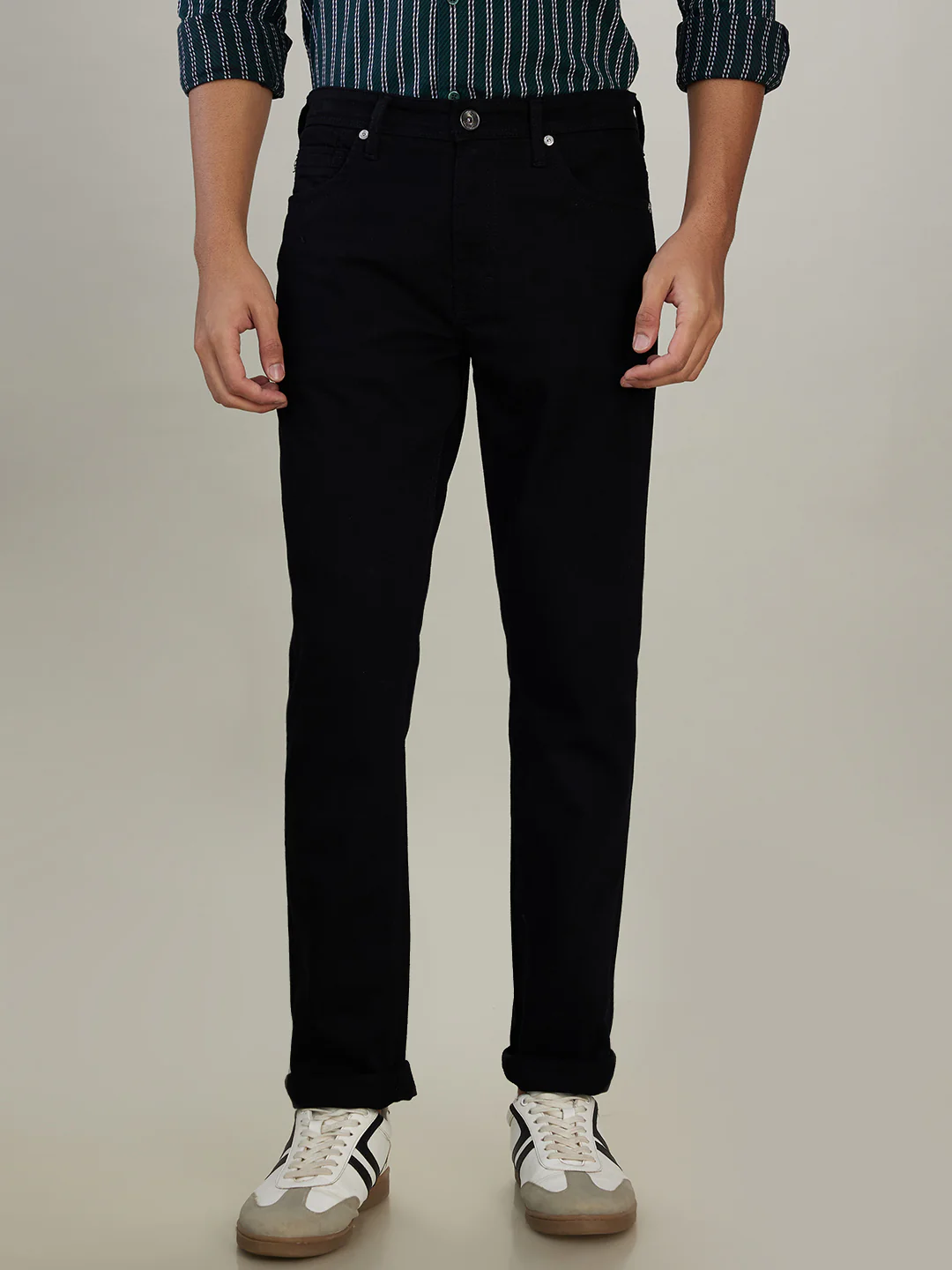 Raymond Men Black Solid Slim Fit Cotton Blend Jeans