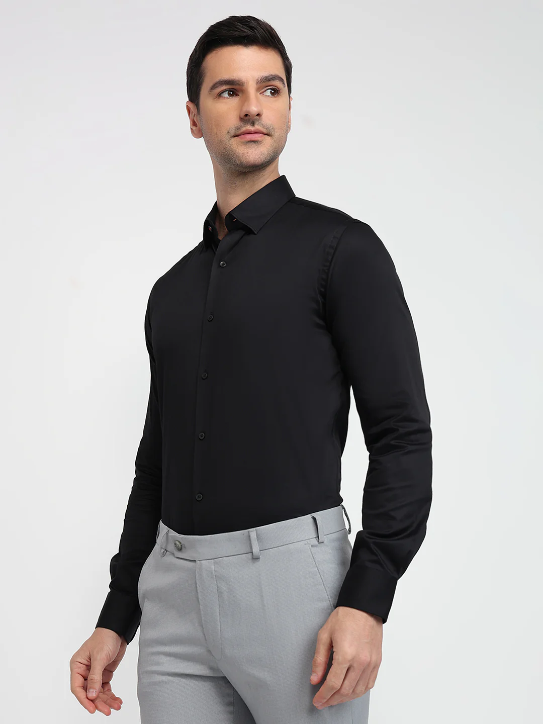Raymond Men Black Solid Slim Fit Cotton Blend Shirt - Image 2