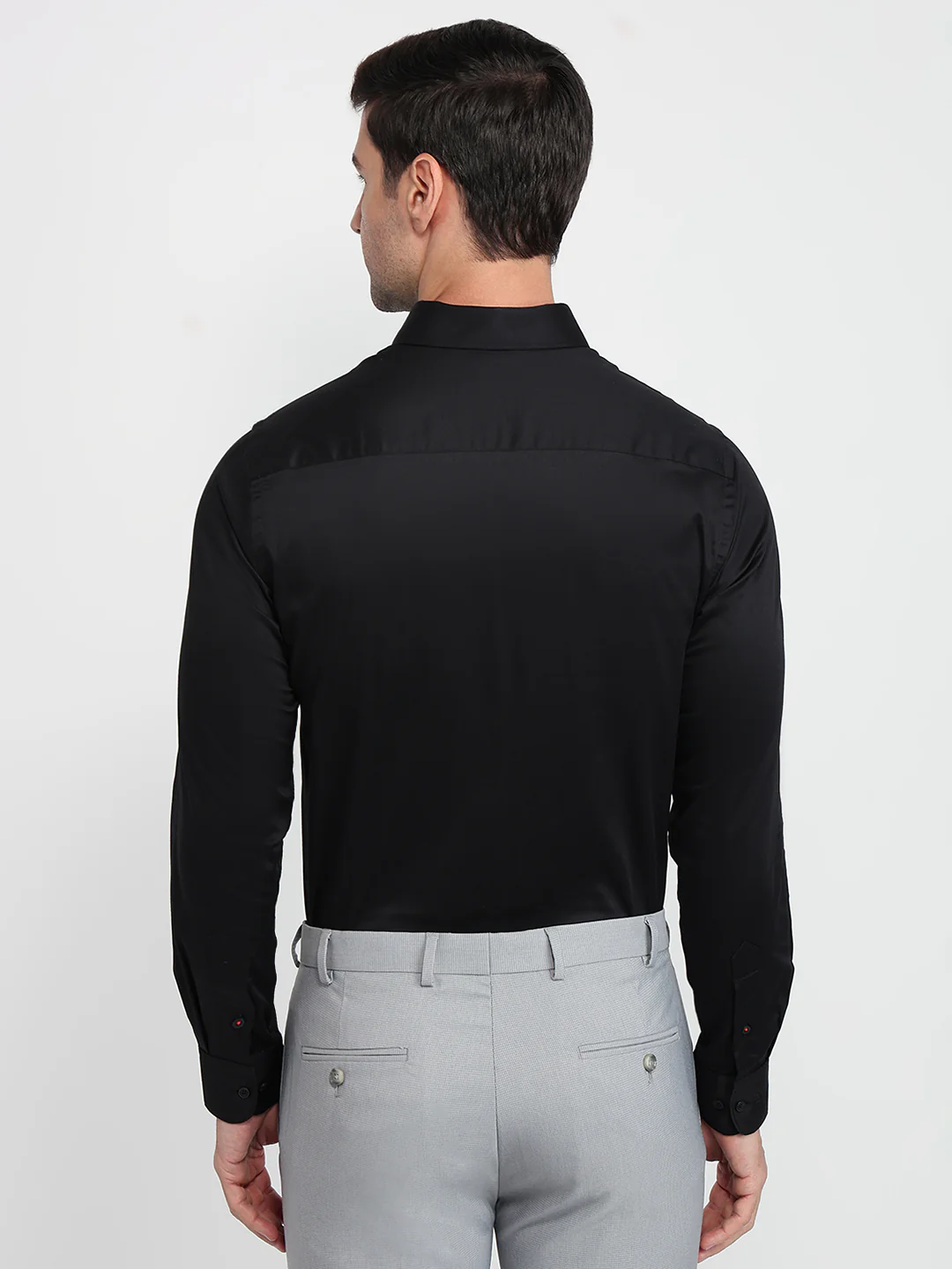 Raymond Men Black Solid Slim Fit Cotton Blend Shirt - Image 4