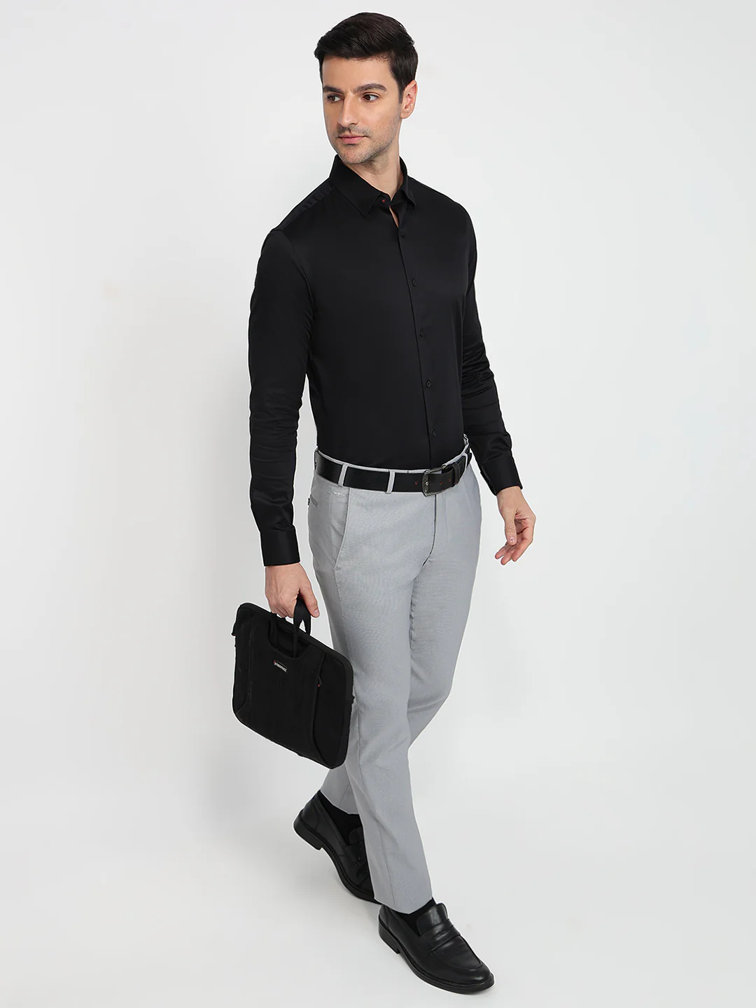Raymond Men Black Solid Slim Fit Cotton Blend Shirt - Image 5