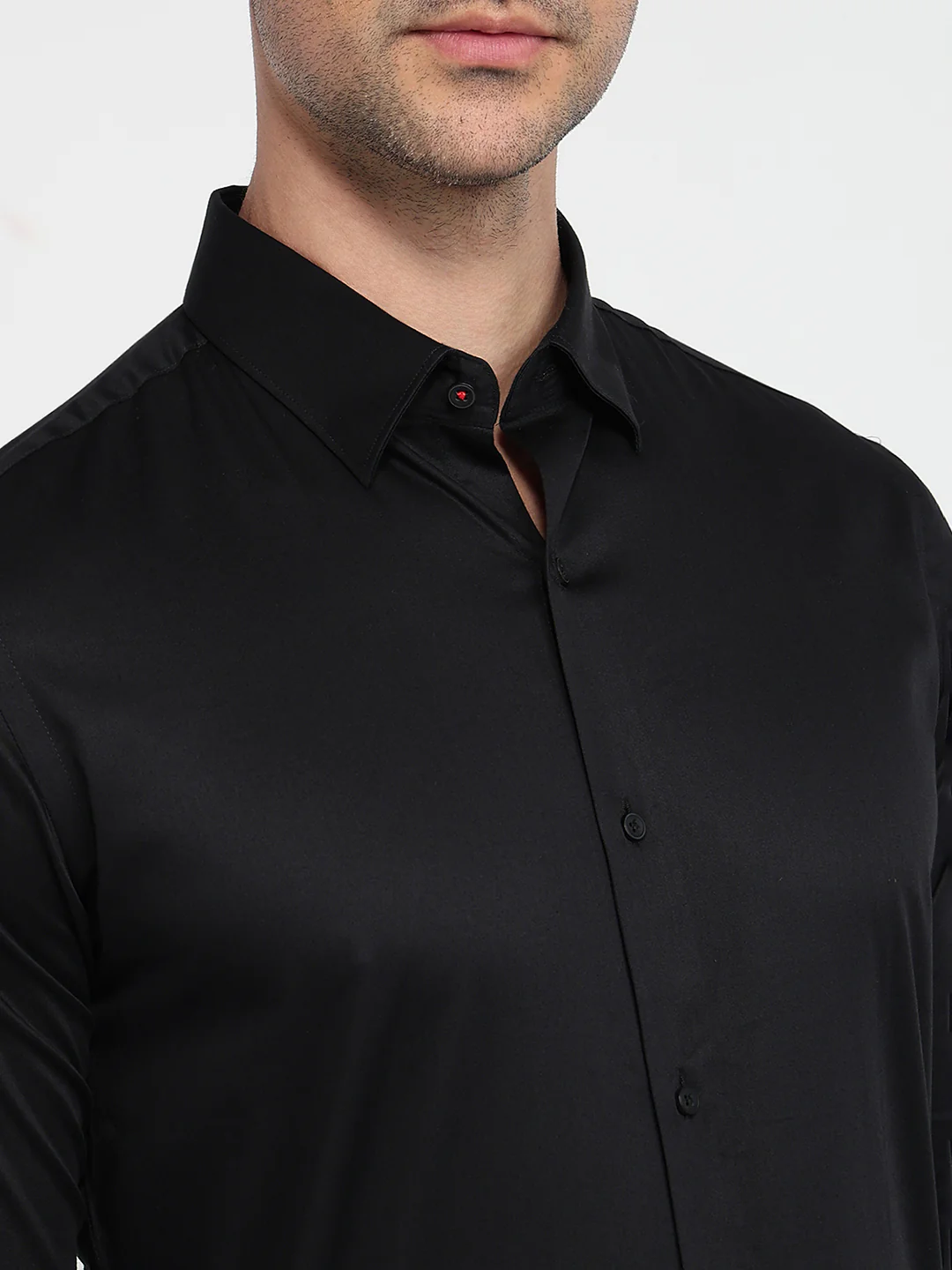 Raymond Men Black Solid Slim Fit Cotton Blend Shirt - Image 6