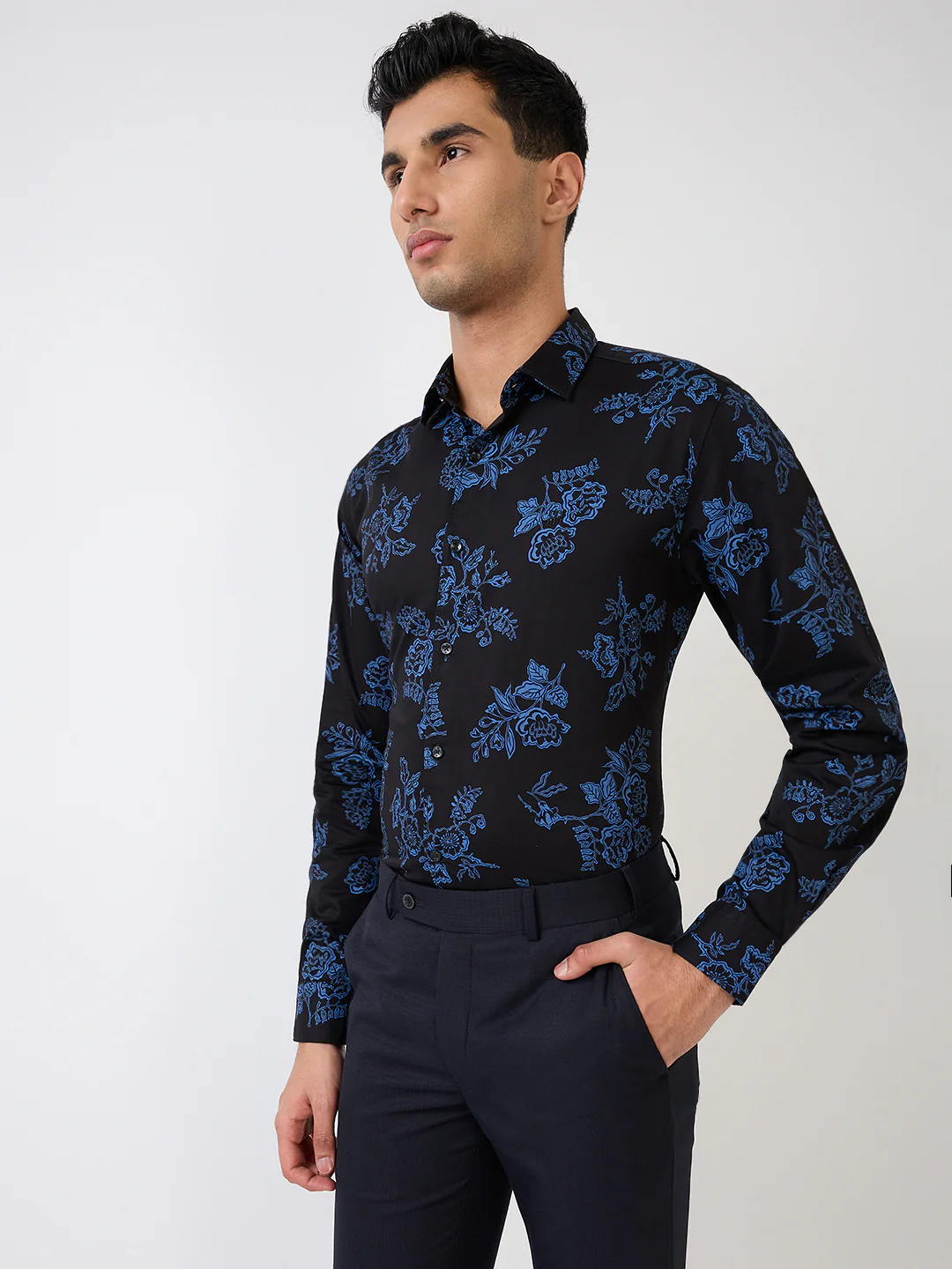 Raymond Men Black Solid Slim Fit Cotton Casual Shirt - Image 2