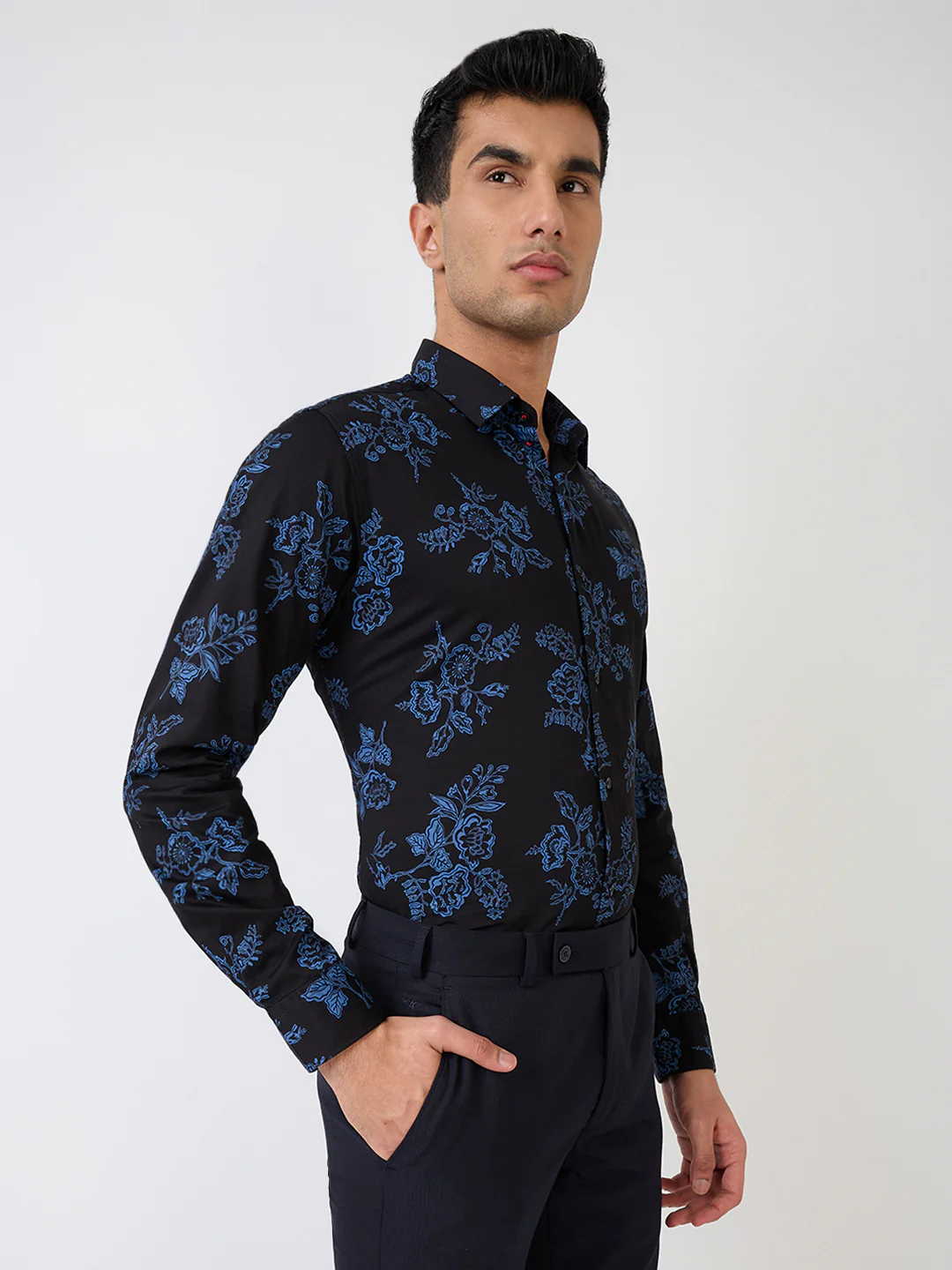 Raymond Men Black Solid Slim Fit Cotton Casual Shirt - Image 3
