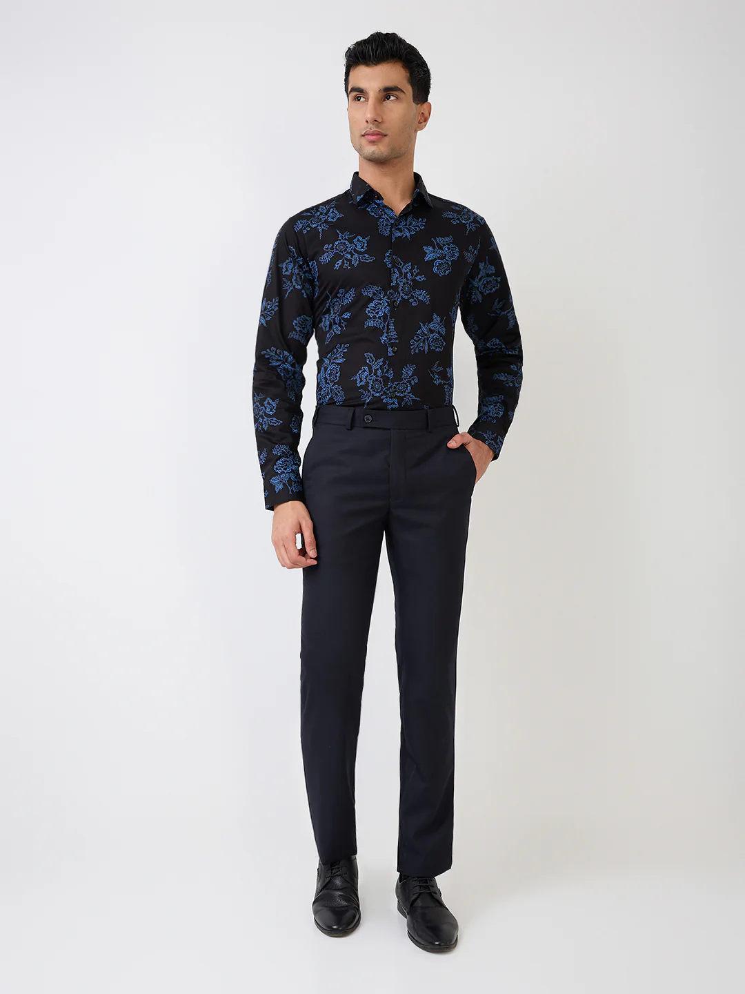 Raymond Men Black Solid Slim Fit Cotton Casual Shirt - Image 5