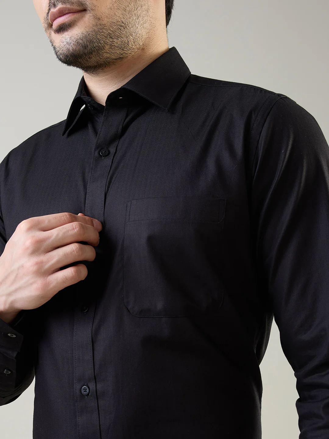 Raymond Men Black Solid Slim Fit Cotton Formal Shirt - Image 6