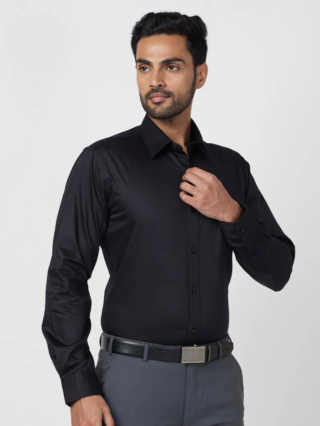 Raymond Men Black Solid Slim Fit Cotton Shirt - Image 2