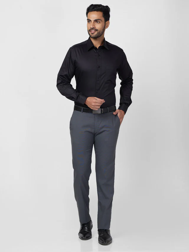 Raymond Men Black Solid Slim Fit Cotton Shirt - Image 5
