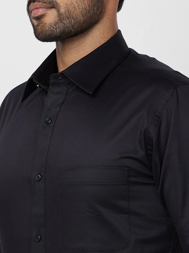 Raymond Men Black Solid Slim Fit Cotton Shirt - Image 6